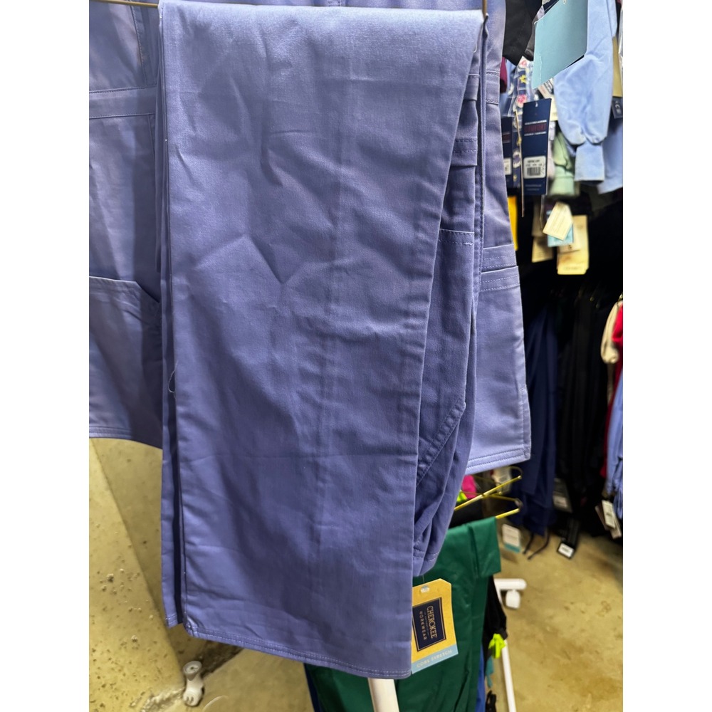 Cherokee Workwear Core Stretch Scrub Pants top set Periwinkle Blue 4044 XXS New